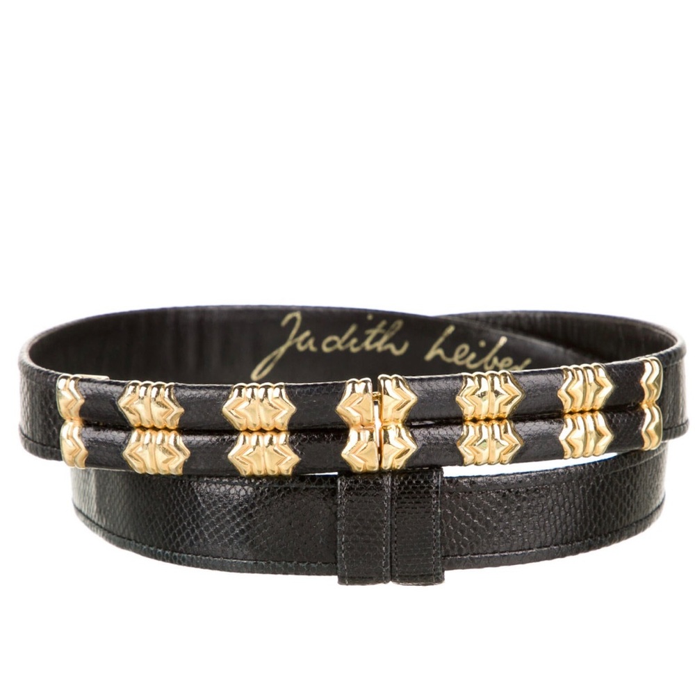 Judith Leiber Vintage Black Skinny Lizard Belt